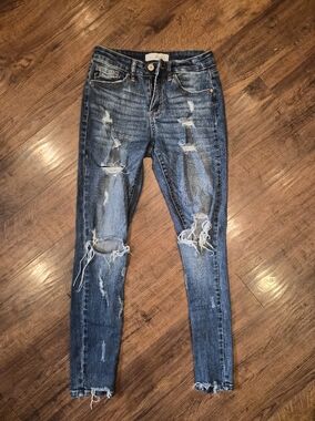 KanCan Distressed Skinny Jeans in Dark Blue Wash